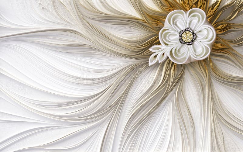 3d malowidła ściennego tapetowy złoty i brąz z krystalicznego kwiat dekoracji Abstrakcjonistycznego fractal kwiatu fantastycznym royalty ilustracja