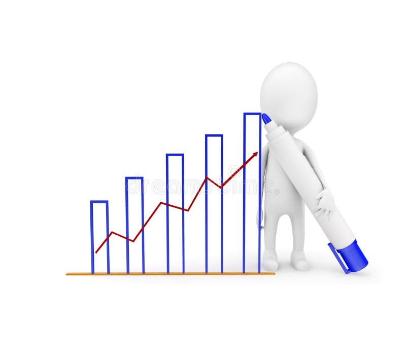 3d man draw growth graph concept vector illustration 3d man draw growth graph concept vector illustration