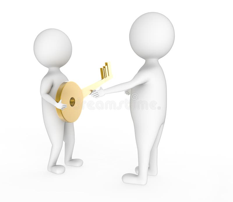 3d man handing over key vector illustration