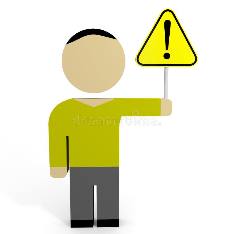 3d Man Hold Attention Sign Stock Illustration Illustration Of Alarm Sticker