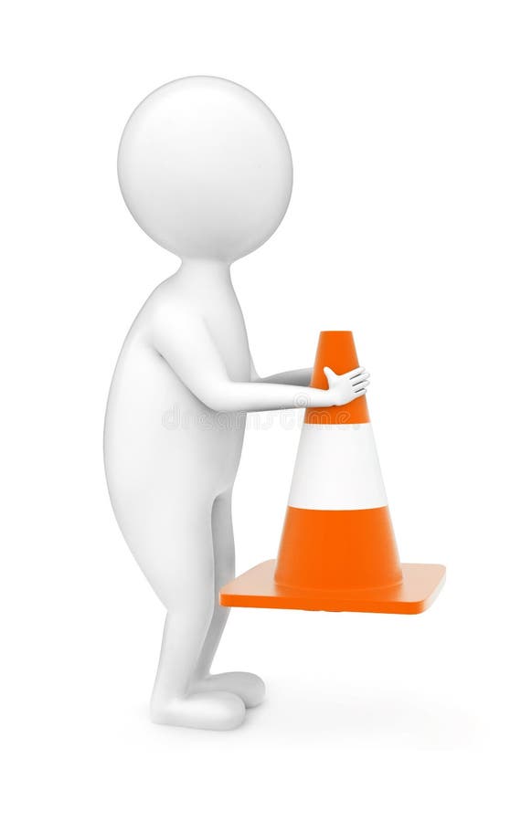 3d man holding traffic cone concept