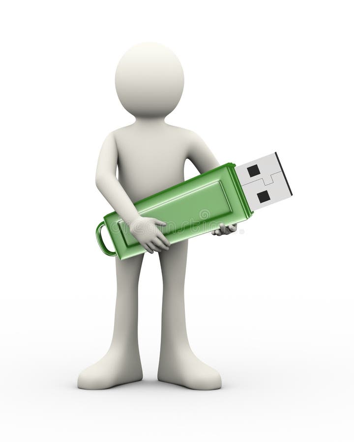 3d man holding usb flash drive