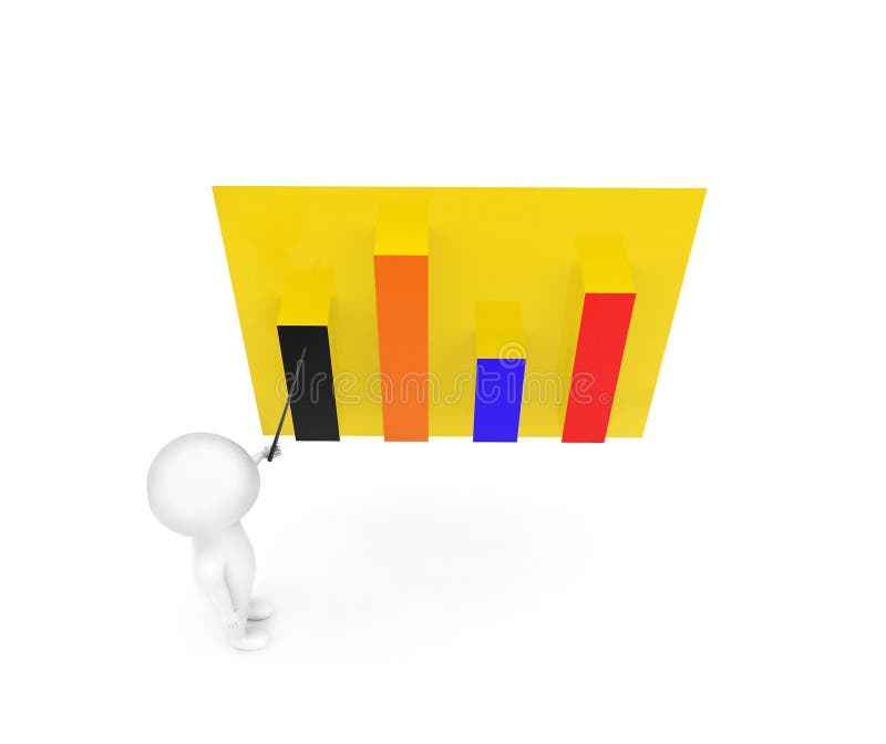 3d man presenting bar graphs concept