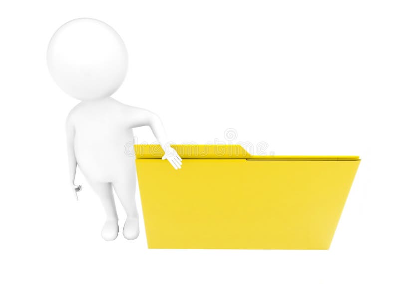 3d man presenting a file folder concept in white isolated background - 3d rendering , top angle view