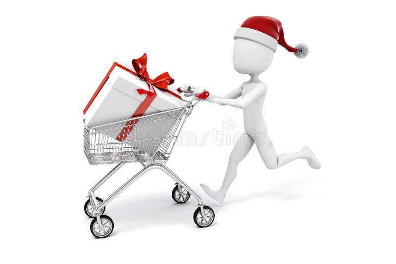 3d man with shopping cart and present box. On white background vector illustration 3d man with shopping cart and present box. On white background vector illustration