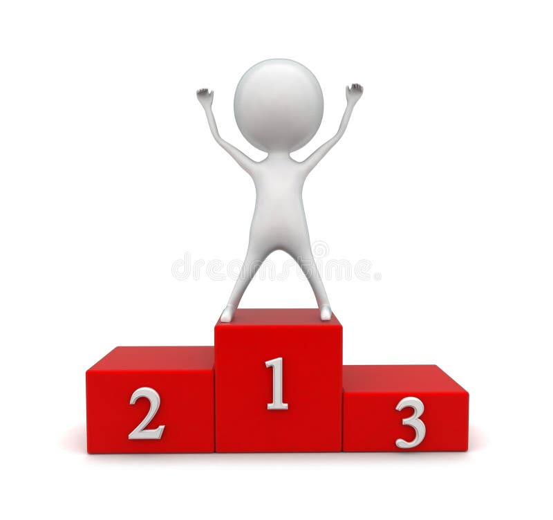 3d Man 1st Place Winner, Excited Standind on Podium Concept Stock