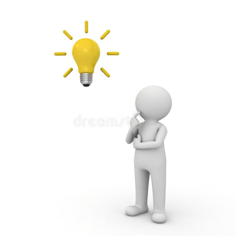 3d man thinking with idea bulb above his head isolated over white background vector illustration 3d man thinking with idea bulb above his head isolated over white background vector illustration