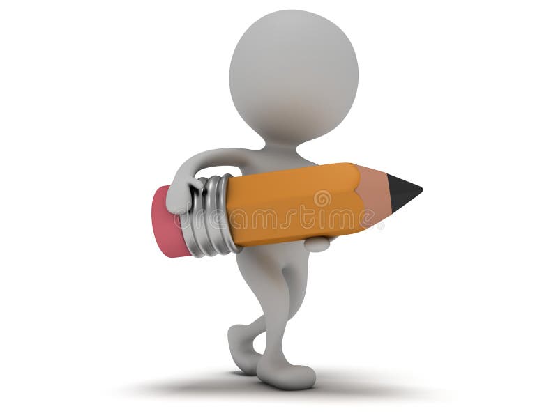 3d man walk with pencil on white. stock illustration