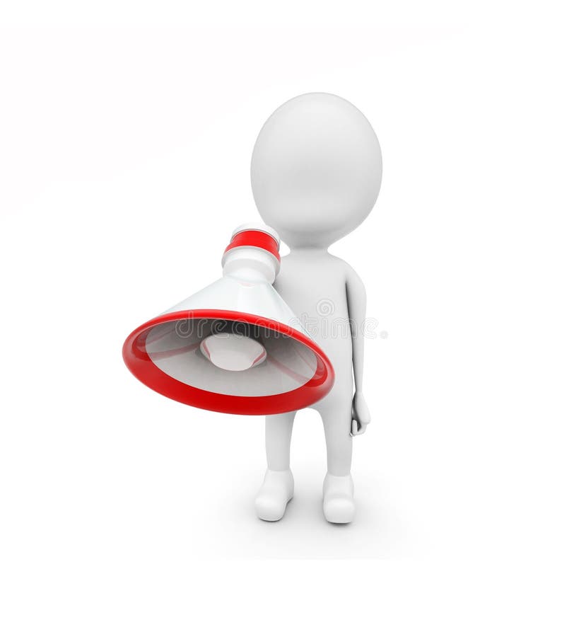 3d man walking with speaker in hand concept