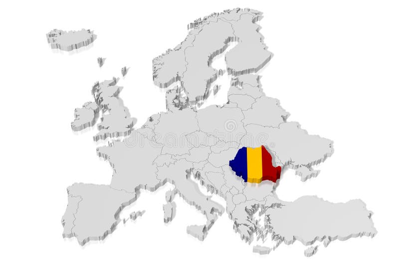 3D map, flag - Romania vector illustration