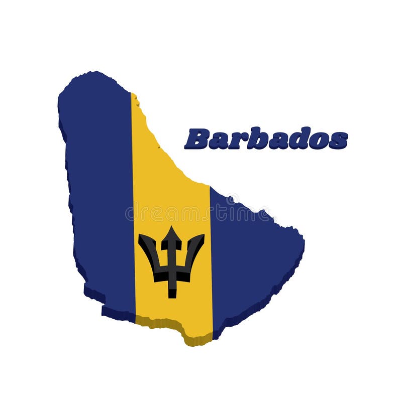 3D Map Outline and Flag of Barbados, a Vertical Triband of Ultramarine  Hoist-side and Fly-side and Gold with the Black Trident- Stock Vector -  Illustration of cartography, blue: 140708336