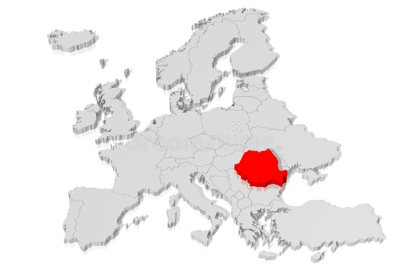Romania - map of Europe, 3D illustration stock illustration