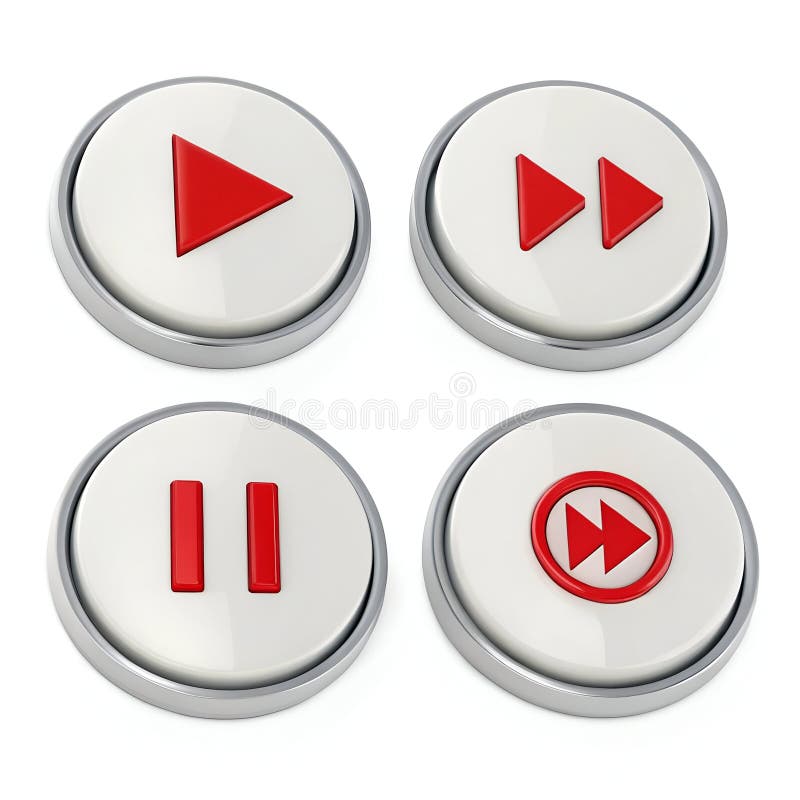 3D Media Player Buttons Rendering Icon Isolated on White Background stock illustration