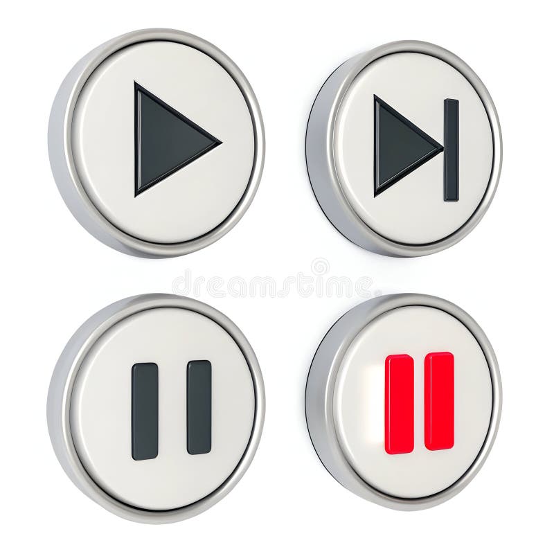 3D Media Player Buttons Rendering Icon Isolated on White Background stock illustration