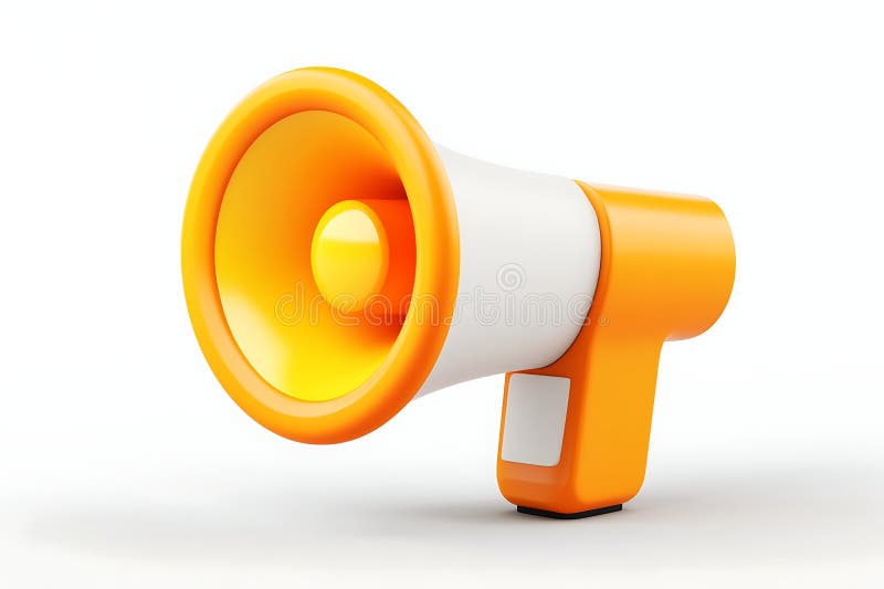3D Megafon alb și portocaliu redat izolat pe instrumentul Comunicare fundal alb stock illustration