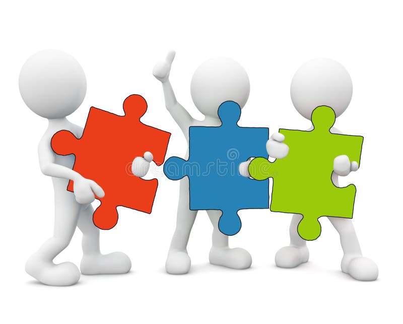 3D Men Holding Jigsaw Isolated on White royalty free illustration