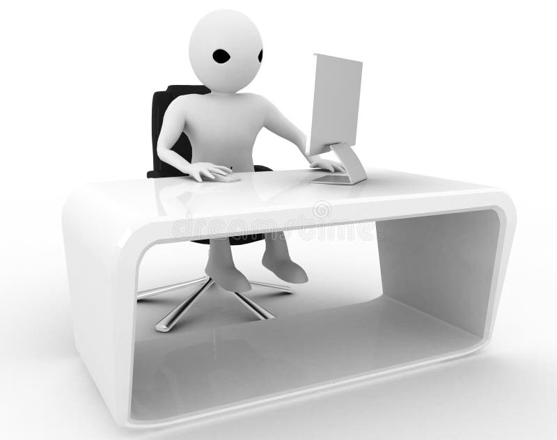 3d mens die in bureau aan het computerscherm werken en draadloze muisillustratie gebruiken vector illustratie 3d mens die in bureau aan het computerscherm werken en draadloze muisillustratie gebruiken vector illustratie