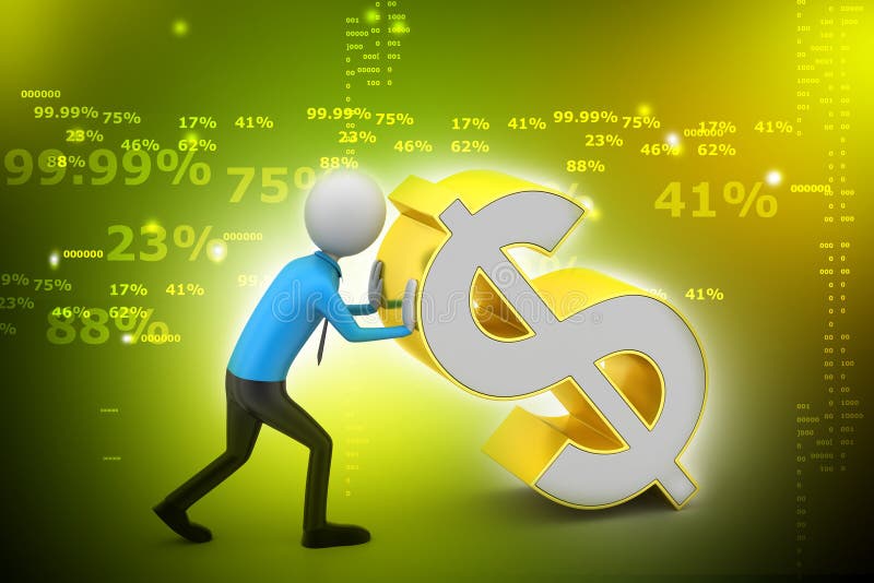 3d mens die het dollarteken duwen royalty-vrije illustratie 3d mens die het dollarteken duwen royalty-vrije illustratie