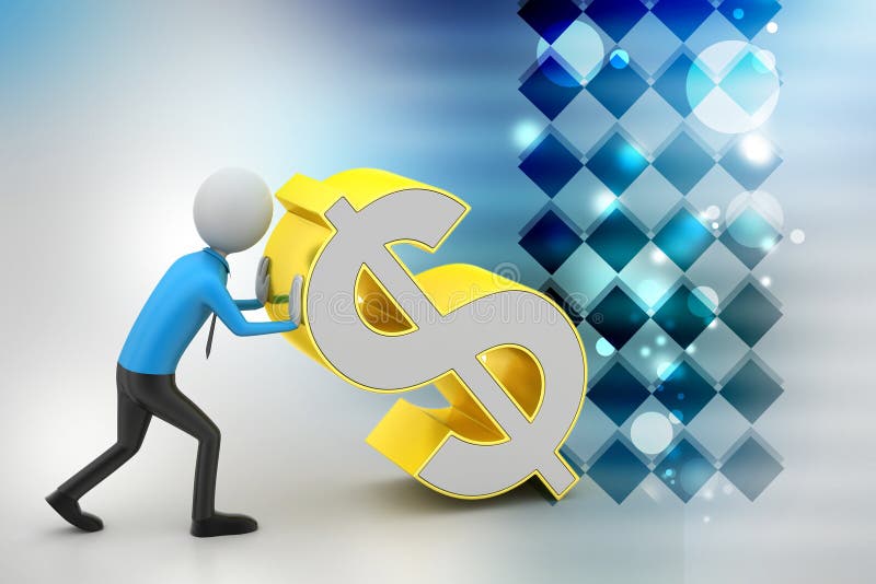 3d mens die het dollarteken duwen stock illustratie 3d mens die het dollarteken duwen stock illustratie