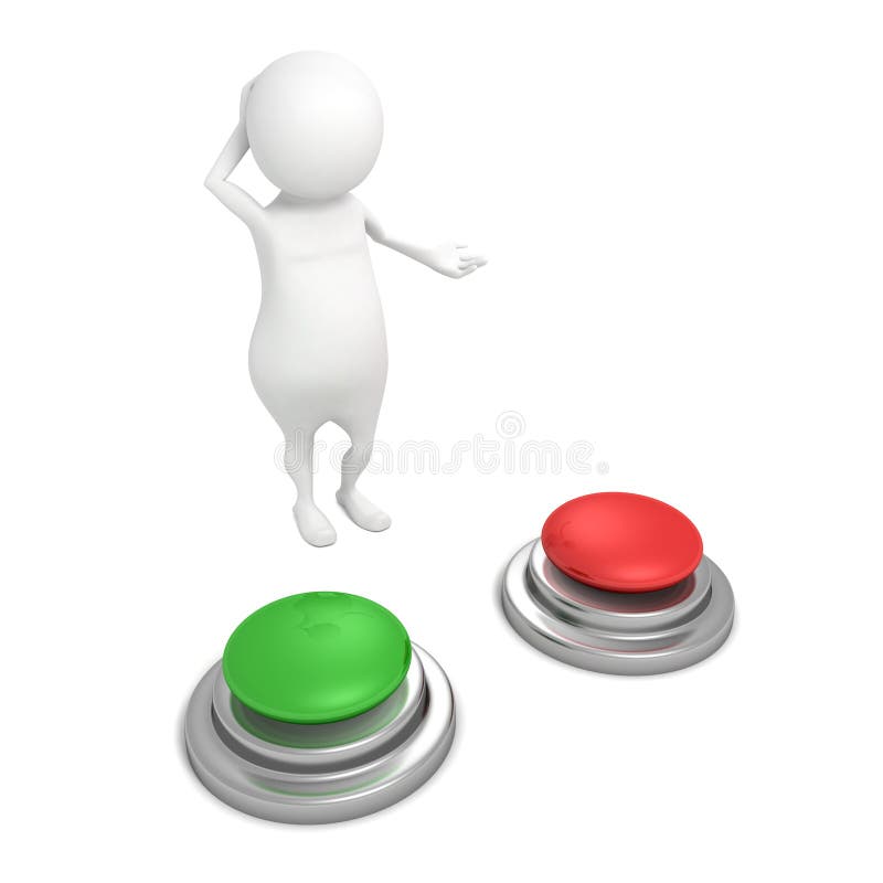 3d mens die met rode en groene knopen keus benieuwd zijn vector illustratie 3d mens die met rode en groene knopen keus benieuwd zijn vector illustratie