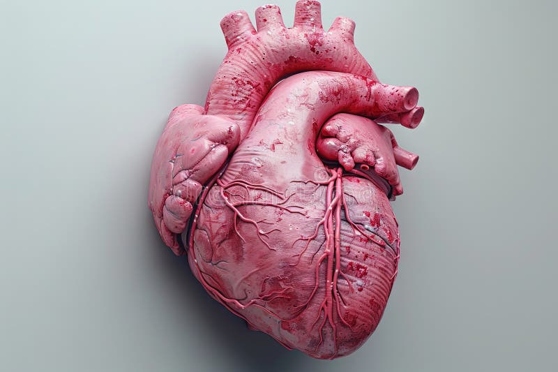 3d human heart model, in the style of hyperrealistic illustrations, light pink and crimson. Generative AI. 3d human heart model, in the style of hyperrealistic illustrations, light pink and crimson. Generative AI.