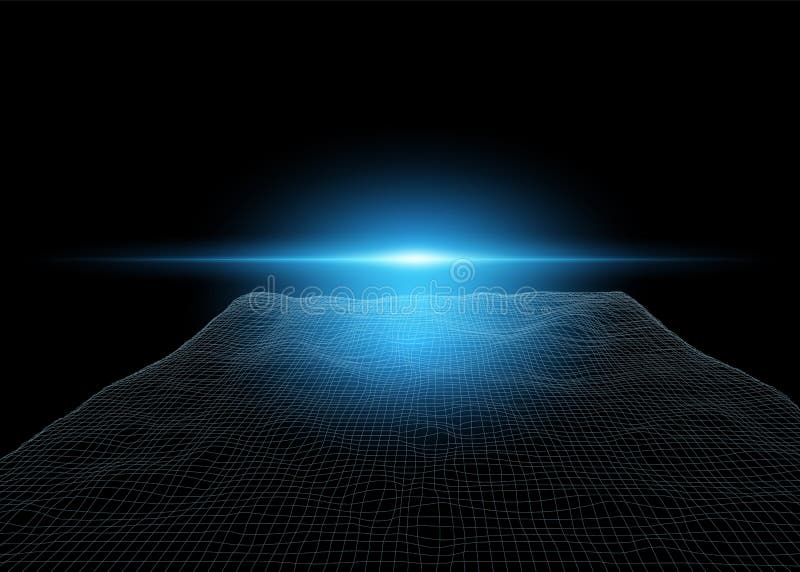 3D mesh abstraction, cyber landscape visualization. Light effect is blue. Computer technology. Big data. Vector illustration vector illustration 3D mesh abstraction, cyber landscape visualization. Light effect is blue. Computer technology. Big data. Vector illustration vector illustration