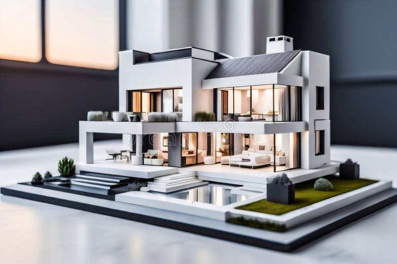 3d miniaturowy nowoczesny luksusowy dom generacyjny ai ilustracja wektor