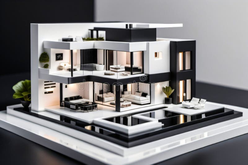 3d miniaturowy nowoczesny luksusowy dom generacyjny ai royalty ilustracja