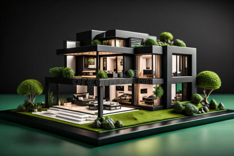 3d miniaturowy nowoczesny luksusowy dom generacyjny ai ilustracja wektor