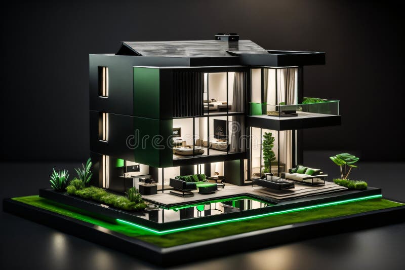 3d miniaturowy nowoczesny luksusowy dom generacyjny ai ilustracja wektor