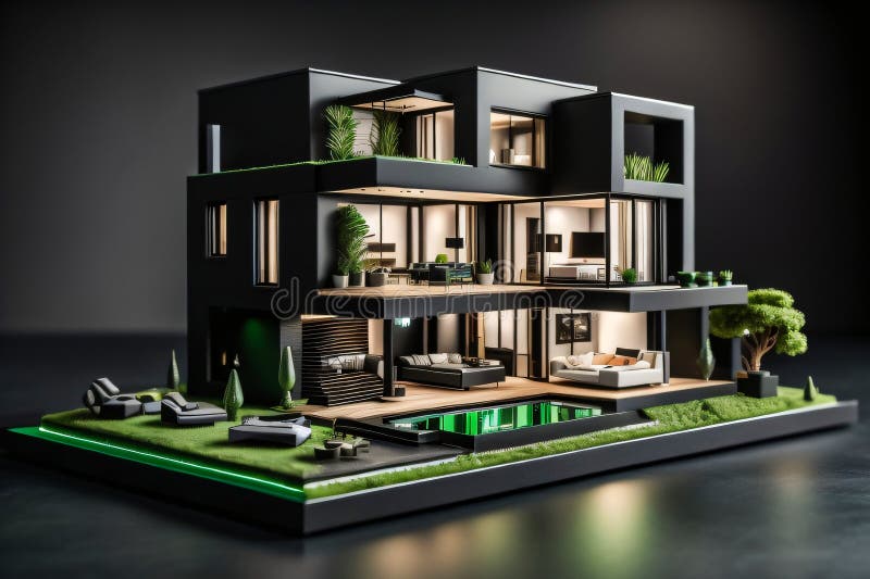 3d miniaturowy nowoczesny luksusowy dom generacyjny ai ilustracji