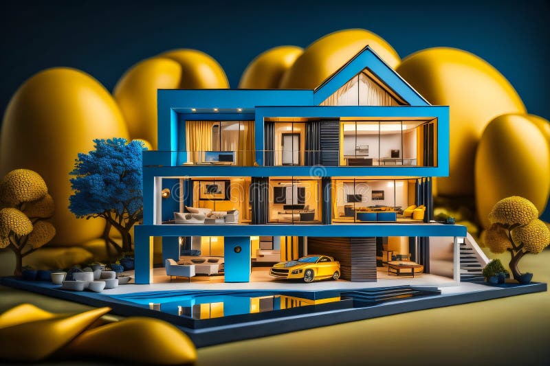 3d miniaturowy nowoczesny luksusowy dom generacyjny ai ilustracji