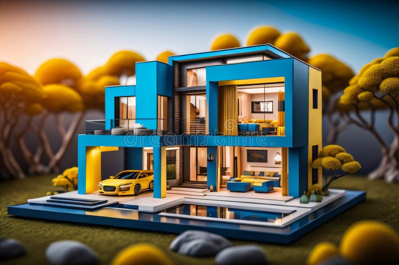 3d miniaturowy nowoczesny luksusowy dom generacyjny ai ilustracja wektor