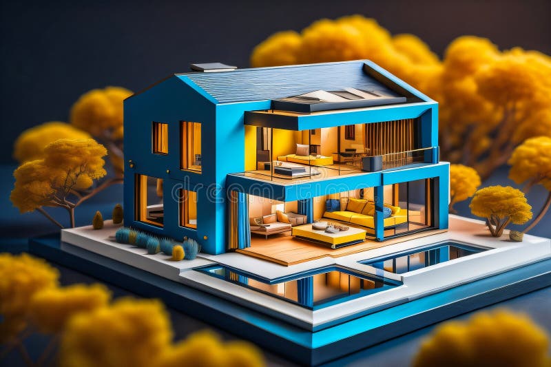 3d miniaturowy nowoczesny luksusowy dom generacyjny ai royalty ilustracja
