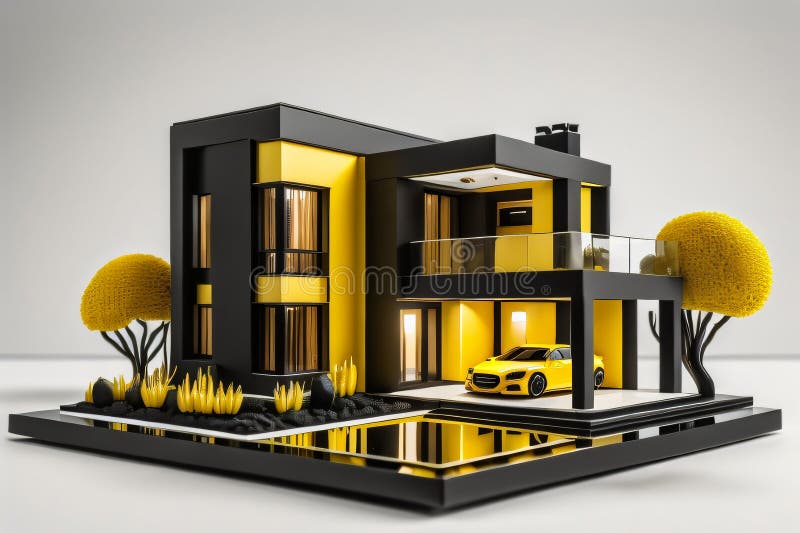 3d miniaturowy nowoczesny luksusowy dom generacyjny ai royalty ilustracja