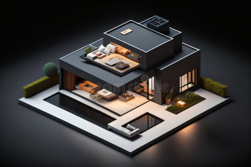 3d miniaturowy nowoczesny luksusowy dom generacyjny ai ilustracji