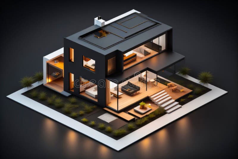 3d miniaturowy nowoczesny luksusowy dom generacyjny ai ilustracji