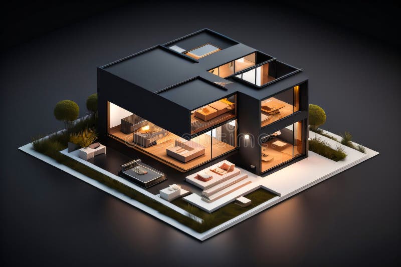3d miniaturowy nowoczesny luksusowy dom generacyjny ai ilustracja wektor
