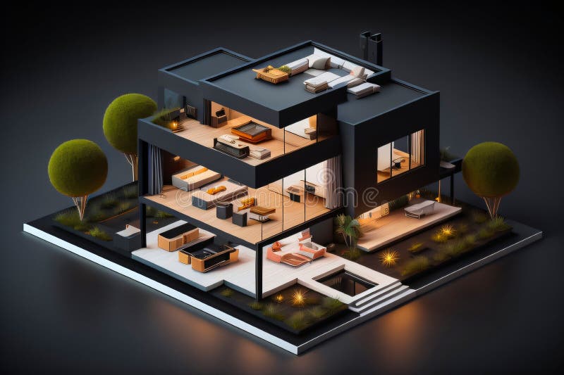 3d miniaturowy nowoczesny luksusowy dom generacyjny ai ilustracji