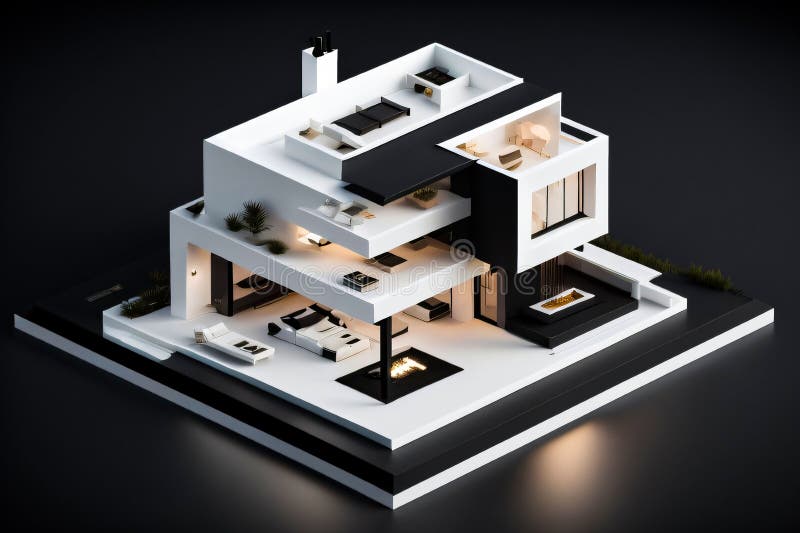 3d miniaturowy nowoczesny luksusowy dom generacyjny ai royalty ilustracja