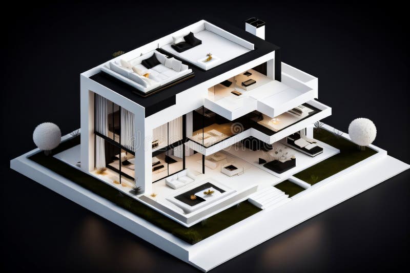 3d miniaturowy nowoczesny luksusowy dom generacyjny ai ilustracji