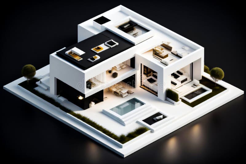 3d miniaturowy nowoczesny luksusowy dom generacyjny ai ilustracja wektor