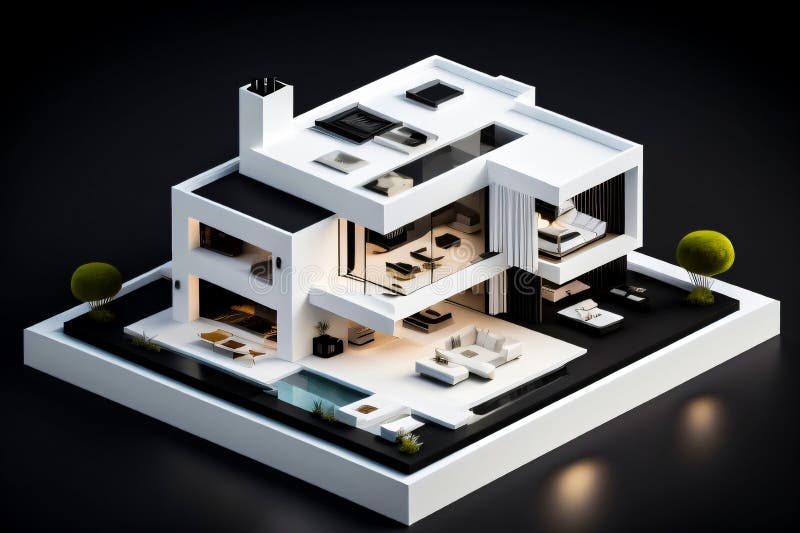 3d miniaturowy nowoczesny luksusowy dom generacyjny ai royalty ilustracja