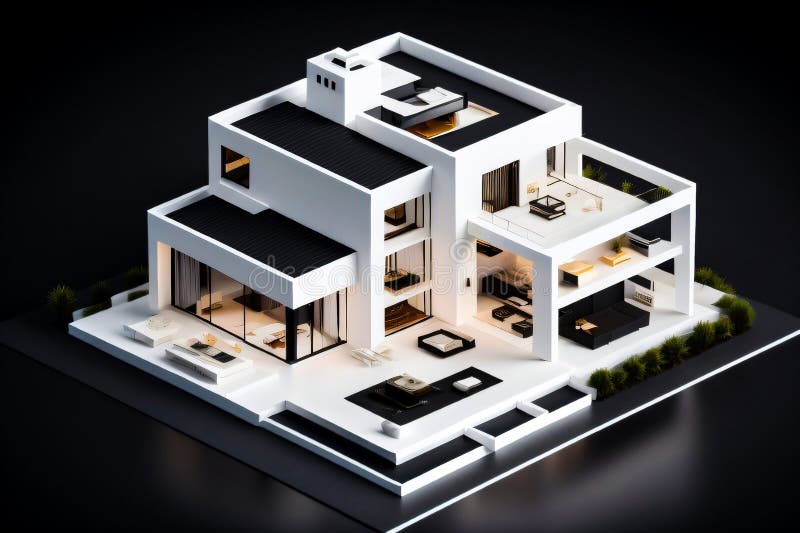 3d miniaturowy nowoczesny luksusowy dom generacyjny ai ilustracji