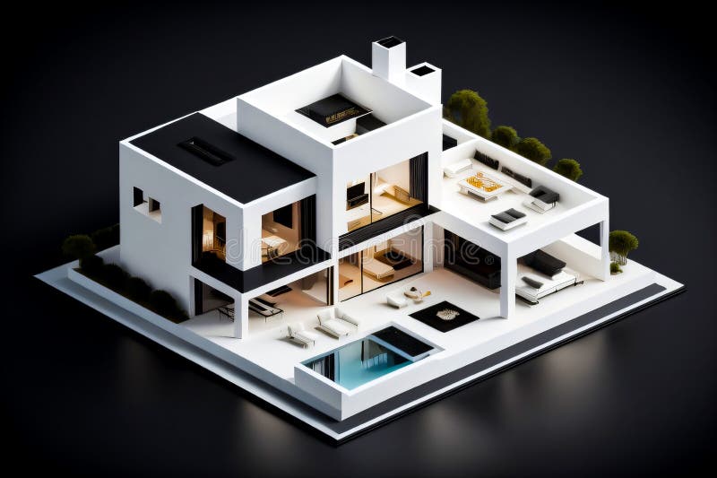 3d miniaturowy nowoczesny luksusowy dom generacyjny ai ilustracji