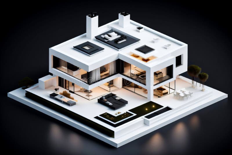 3d miniaturowy nowoczesny luksusowy dom generacyjny ai ilustracji