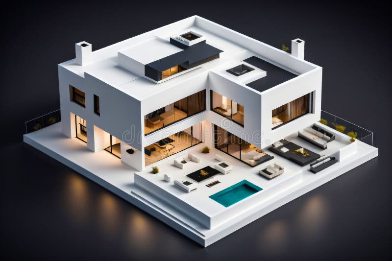 3d miniaturowy nowoczesny luksusowy dom generacyjny ai ilustracja wektor