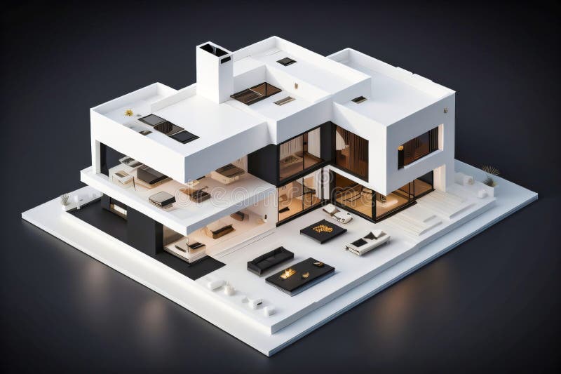 3d miniaturowy nowoczesny luksusowy dom generacyjny ai ilustracja wektor
