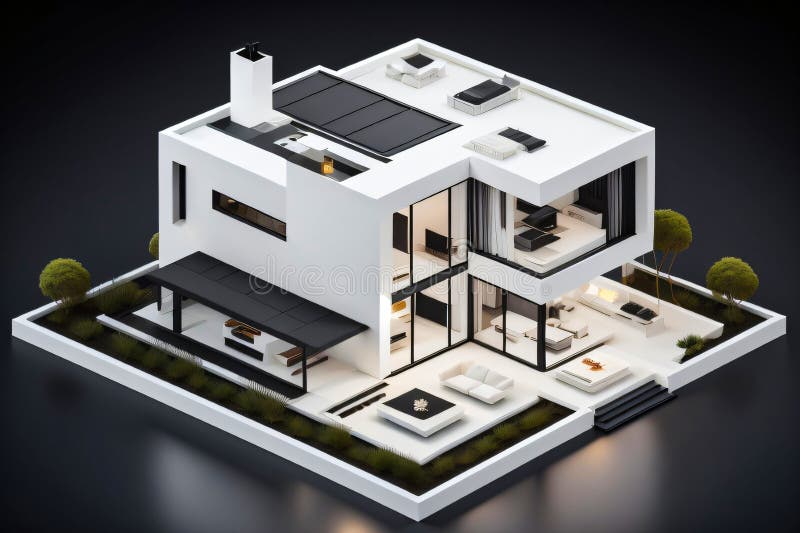 3d miniaturowy nowoczesny luksusowy dom generacyjny ai royalty ilustracja