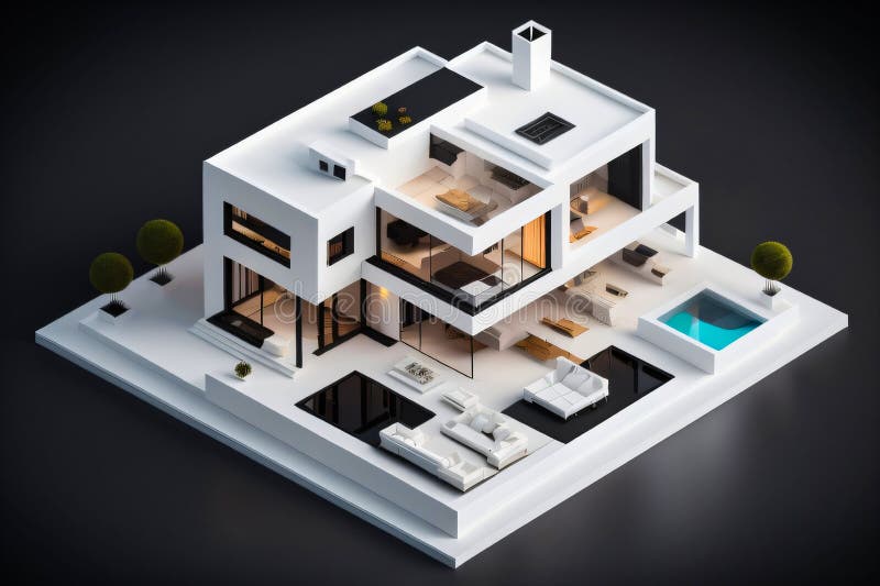 3d miniaturowy nowoczesny luksusowy dom generacyjny ai ilustracja wektor